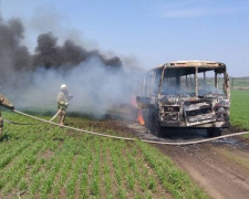 В Донецкой области на дороге полностью сгорел автобус (ФОТО)