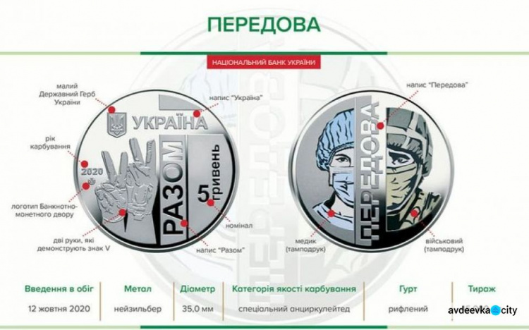 В Украине появилась пятигривневая «Передовая» монета