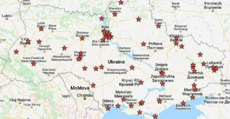 Приблизительная карта атакуемых объектов по всей Украине