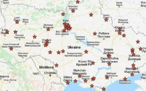 Приблизительная карта атакуемых объектов по всей Украине