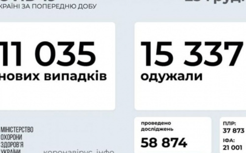В Украине за последние сутки выявили 11 035 новых случаев инфицирования коронавирусом