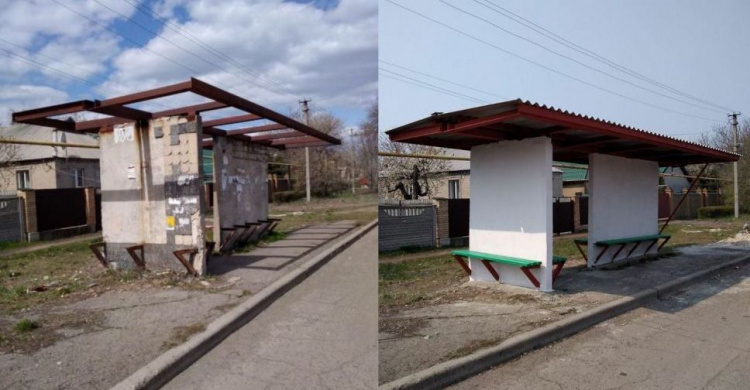 В старой части Авдеевки отремонтировали автобусную остановку: фотофакт